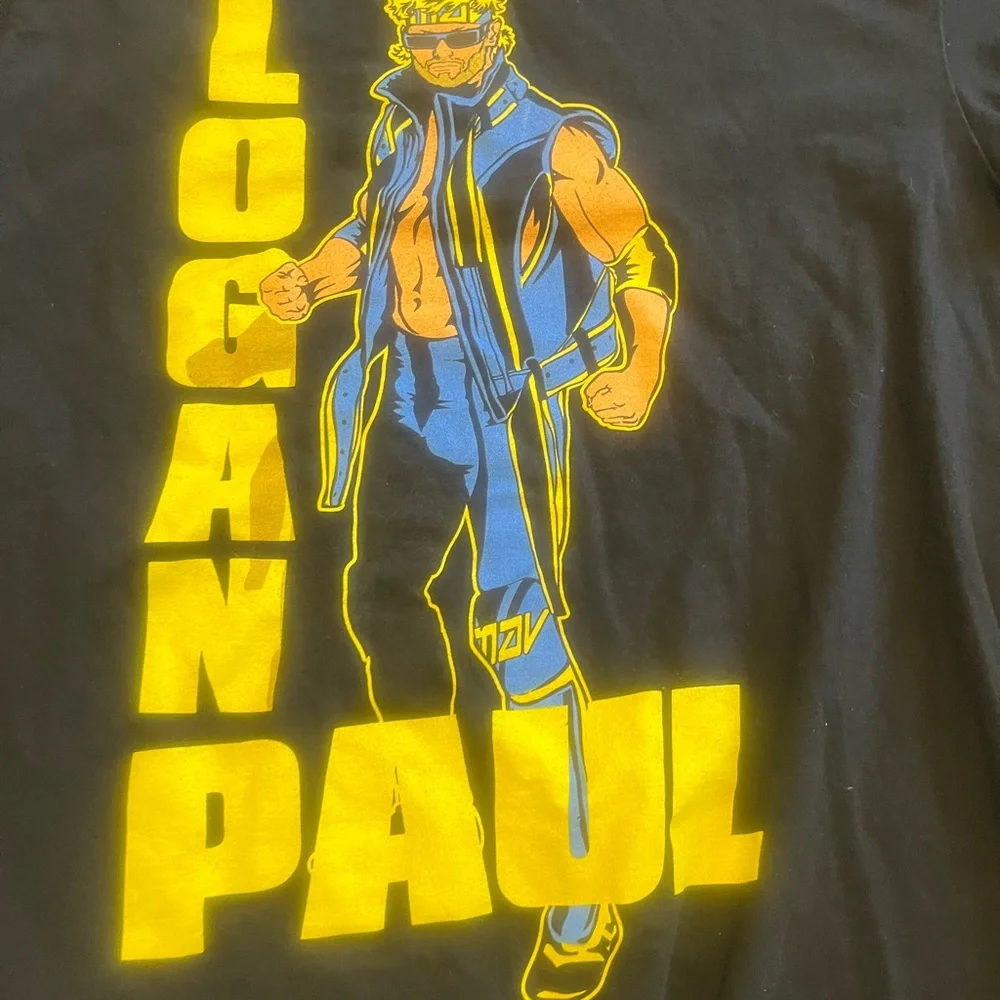 WWE Logan Paul Black T‑Shirt with Yellow and Blue Graphic